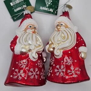 Pier 1 Imports Santa Glass Ornaments Set of 2 Poland Hand Blown Red Christmas